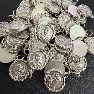 BULK BUY! 100 Medal Charms, Our Lady of Sorrows, 11/16" Silver Oxidized